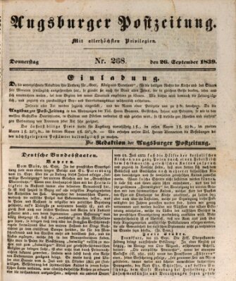 Augsburger Postzeitung Donnerstag 26. September 1839