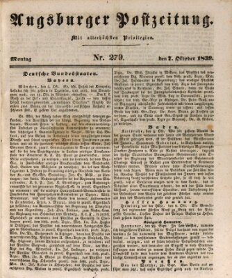 Augsburger Postzeitung Montag 7. Oktober 1839