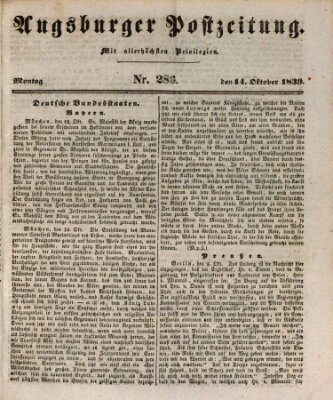 Augsburger Postzeitung Montag 14. Oktober 1839