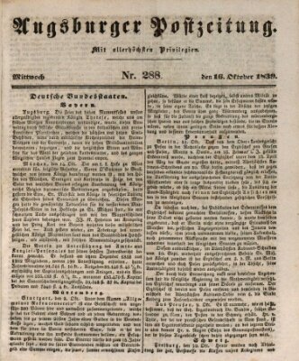 Augsburger Postzeitung Mittwoch 16. Oktober 1839