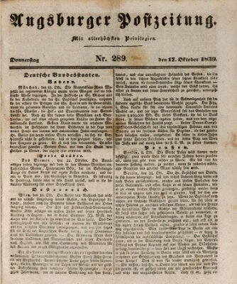 Augsburger Postzeitung Donnerstag 17. Oktober 1839