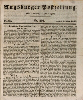 Augsburger Postzeitung Samstag 19. Oktober 1839