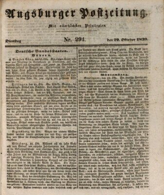 Augsburger Postzeitung Dienstag 22. Oktober 1839