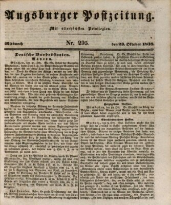 Augsburger Postzeitung Mittwoch 23. Oktober 1839