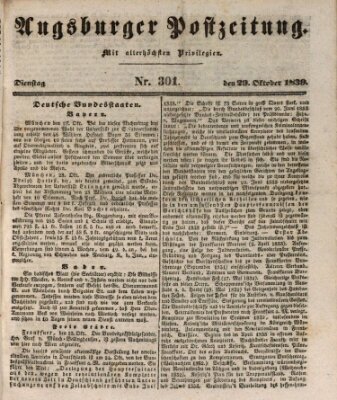 Augsburger Postzeitung Dienstag 29. Oktober 1839