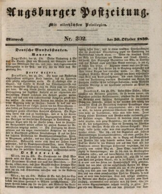 Augsburger Postzeitung Mittwoch 30. Oktober 1839