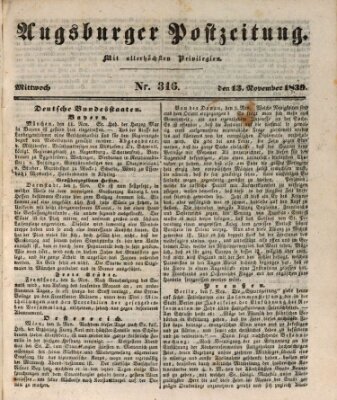 Augsburger Postzeitung Mittwoch 13. November 1839