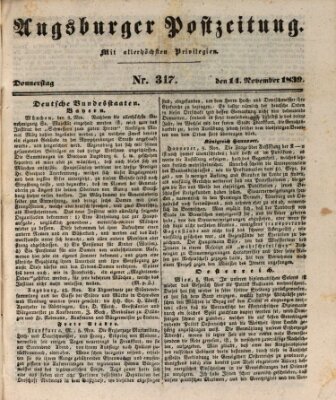 Augsburger Postzeitung Donnerstag 14. November 1839