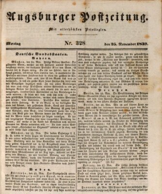 Augsburger Postzeitung Montag 25. November 1839