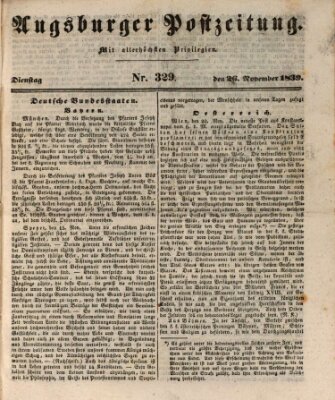 Augsburger Postzeitung Dienstag 26. November 1839