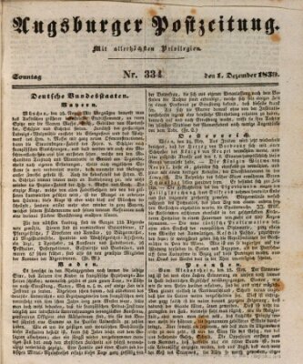 Augsburger Postzeitung Sonntag 1. Dezember 1839