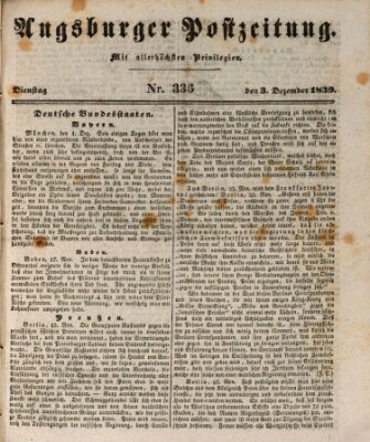 Augsburger Postzeitung Dienstag 3. Dezember 1839