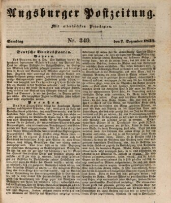 Augsburger Postzeitung Samstag 7. Dezember 1839