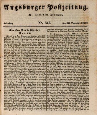 Augsburger Postzeitung Dienstag 10. Dezember 1839