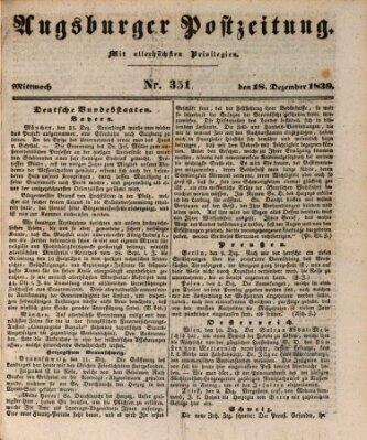 Augsburger Postzeitung Mittwoch 18. Dezember 1839