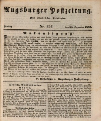 Augsburger Postzeitung Freitag 20. Dezember 1839