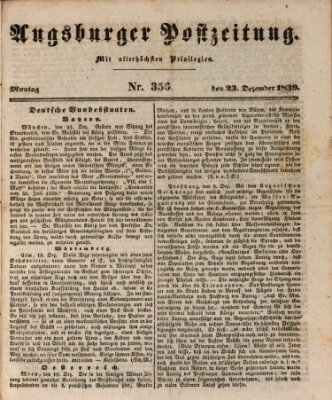 Augsburger Postzeitung Montag 23. Dezember 1839