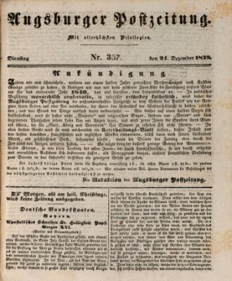 Augsburger Postzeitung Dienstag 24. Dezember 1839