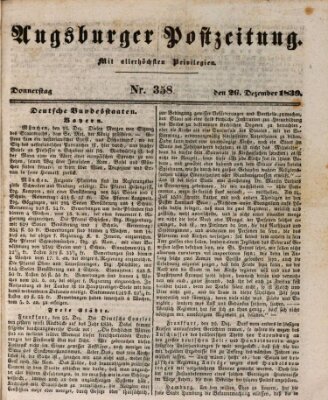 Augsburger Postzeitung Donnerstag 26. Dezember 1839