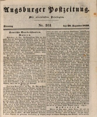 Augsburger Postzeitung Sonntag 29. Dezember 1839