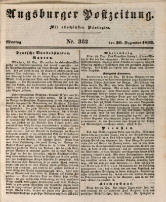 Augsburger Postzeitung Montag 30. Dezember 1839