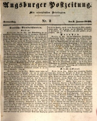 Augsburger Postzeitung Donnerstag 2. Januar 1840