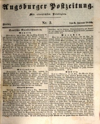 Augsburger Postzeitung Freitag 3. Januar 1840