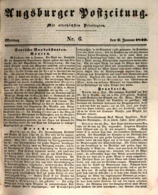 Augsburger Postzeitung Montag 6. Januar 1840