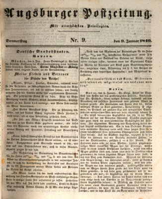 Augsburger Postzeitung Donnerstag 9. Januar 1840