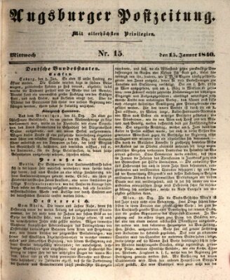 Augsburger Postzeitung Mittwoch 15. Januar 1840