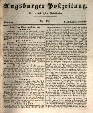 Augsburger Postzeitung Sonntag 19. Januar 1840