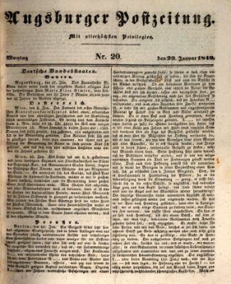 Augsburger Postzeitung Montag 20. Januar 1840