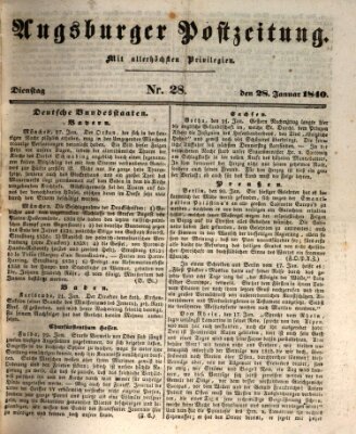 Augsburger Postzeitung Dienstag 28. Januar 1840