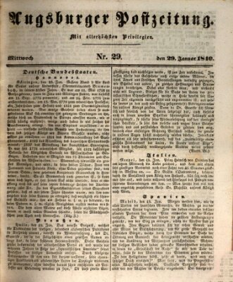 Augsburger Postzeitung Mittwoch 29. Januar 1840