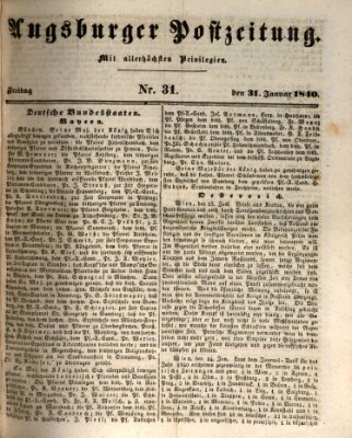 Augsburger Postzeitung Freitag 31. Januar 1840