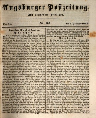 Augsburger Postzeitung Samstag 1. Februar 1840