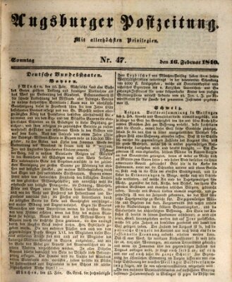 Augsburger Postzeitung Sonntag 16. Februar 1840