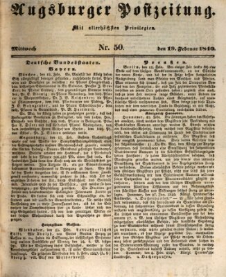 Augsburger Postzeitung Mittwoch 19. Februar 1840