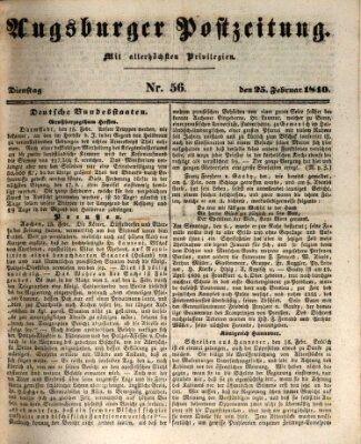 Augsburger Postzeitung Dienstag 25. Februar 1840