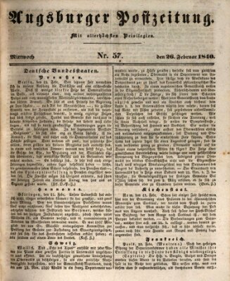 Augsburger Postzeitung Mittwoch 26. Februar 1840