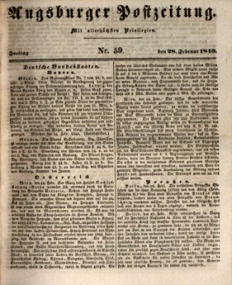 Augsburger Postzeitung Freitag 28. Februar 1840