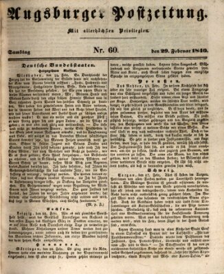 Augsburger Postzeitung Samstag 29. Februar 1840