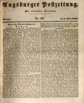 Augsburger Postzeitung Montag 2. März 1840