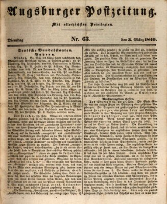 Augsburger Postzeitung Dienstag 3. März 1840