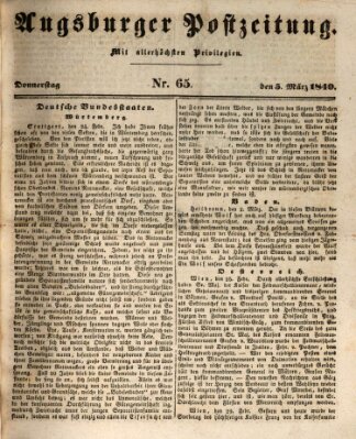 Augsburger Postzeitung Donnerstag 5. März 1840