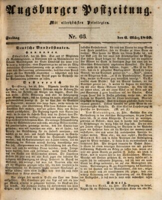 Augsburger Postzeitung Freitag 6. März 1840