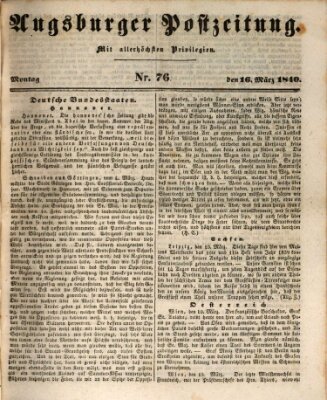 Augsburger Postzeitung Montag 16. März 1840