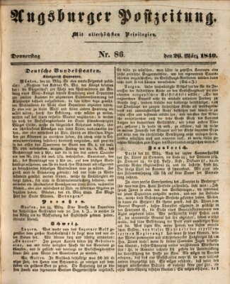 Augsburger Postzeitung Donnerstag 26. März 1840