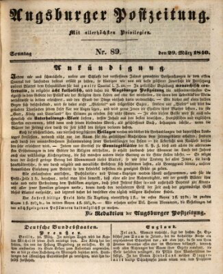 Augsburger Postzeitung Sonntag 29. März 1840