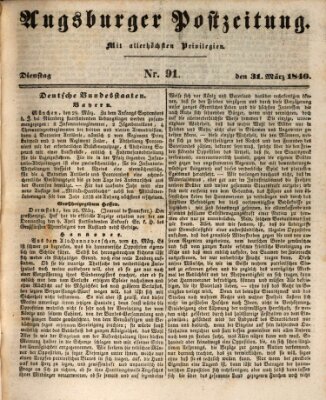 Augsburger Postzeitung Dienstag 31. März 1840